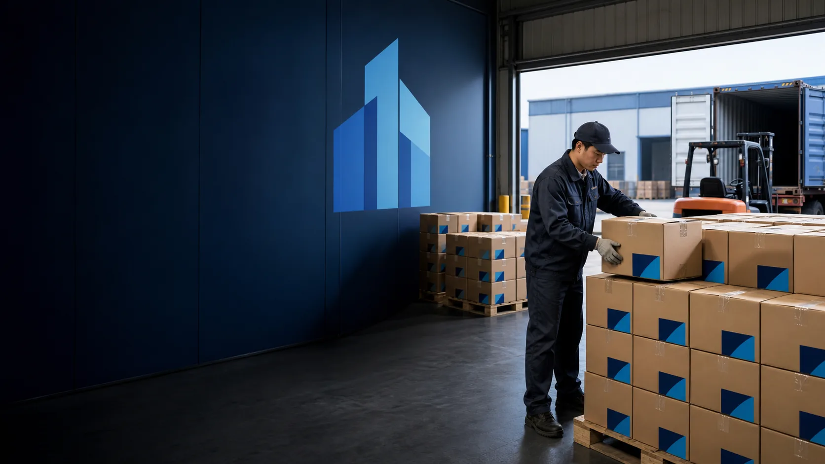 A China warehouse team preparing packaged goods for onward delivery