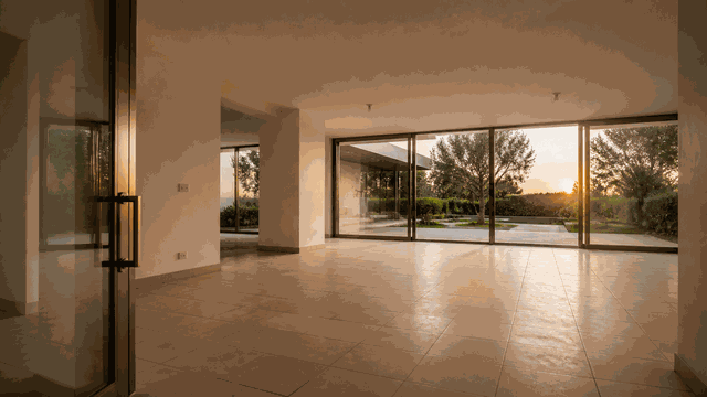 Animated villa renovation progressing from an ordinary room to a luxury interior